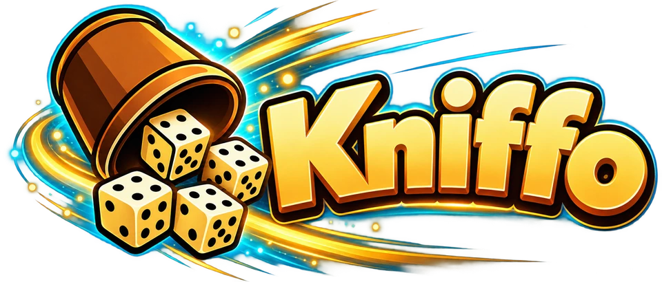 Kniffo Logo – Würfelbecher mit Würfeln und Lichtschweif